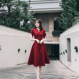 Đầm dự tiệc dáng xoè chất tafa đính hạt