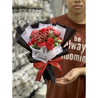 HOA LỤA PHỐI HOA SÁP BÓ KIỂU HÀN QUỐC CỰC XINH (BÓ NGẪU NHIÊN )