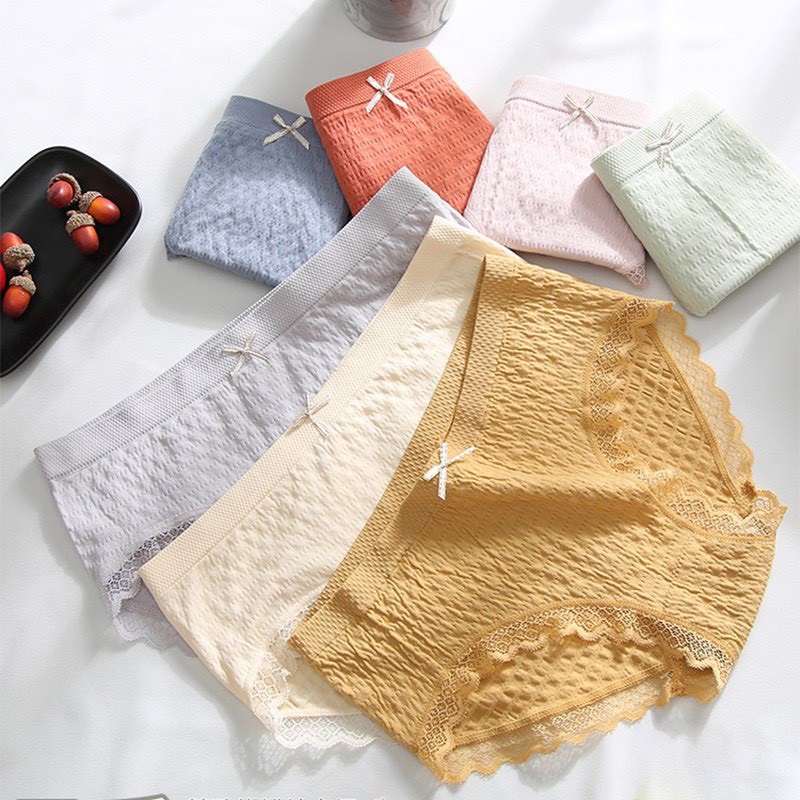 Quần Lót Nữ Cotton Thông Hơi Kháng Khuẩn Viền Ren Đính Nơ Xinh Mềm Mại Thoáng Khí Cực Mát