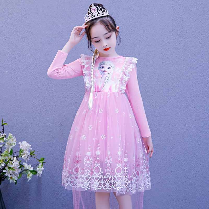 Đầm Thun Dài Tay In Hình Elsa Phong Cách Hàn Quốc Thời Trang Cho Bé Gái