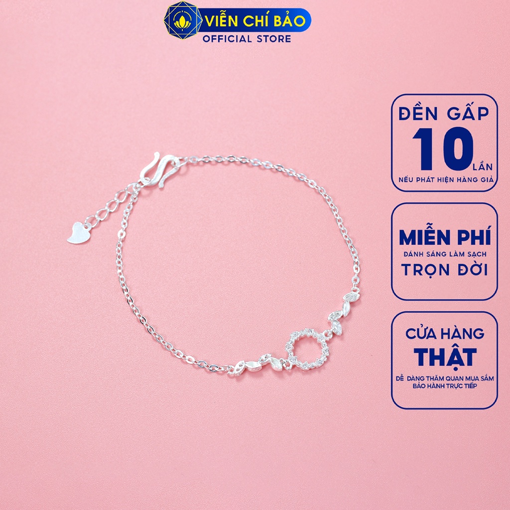 Lắc tay tròn đính đá lá chất liệu bạc 925 thời trang phụ kiện trang sức nữ Viễn Chí Bảo L400729