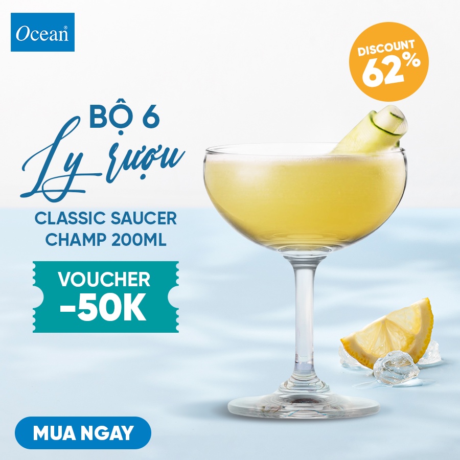 Bộ 6 Ly Rượu Ocean Classic Saucer Champ 200ml