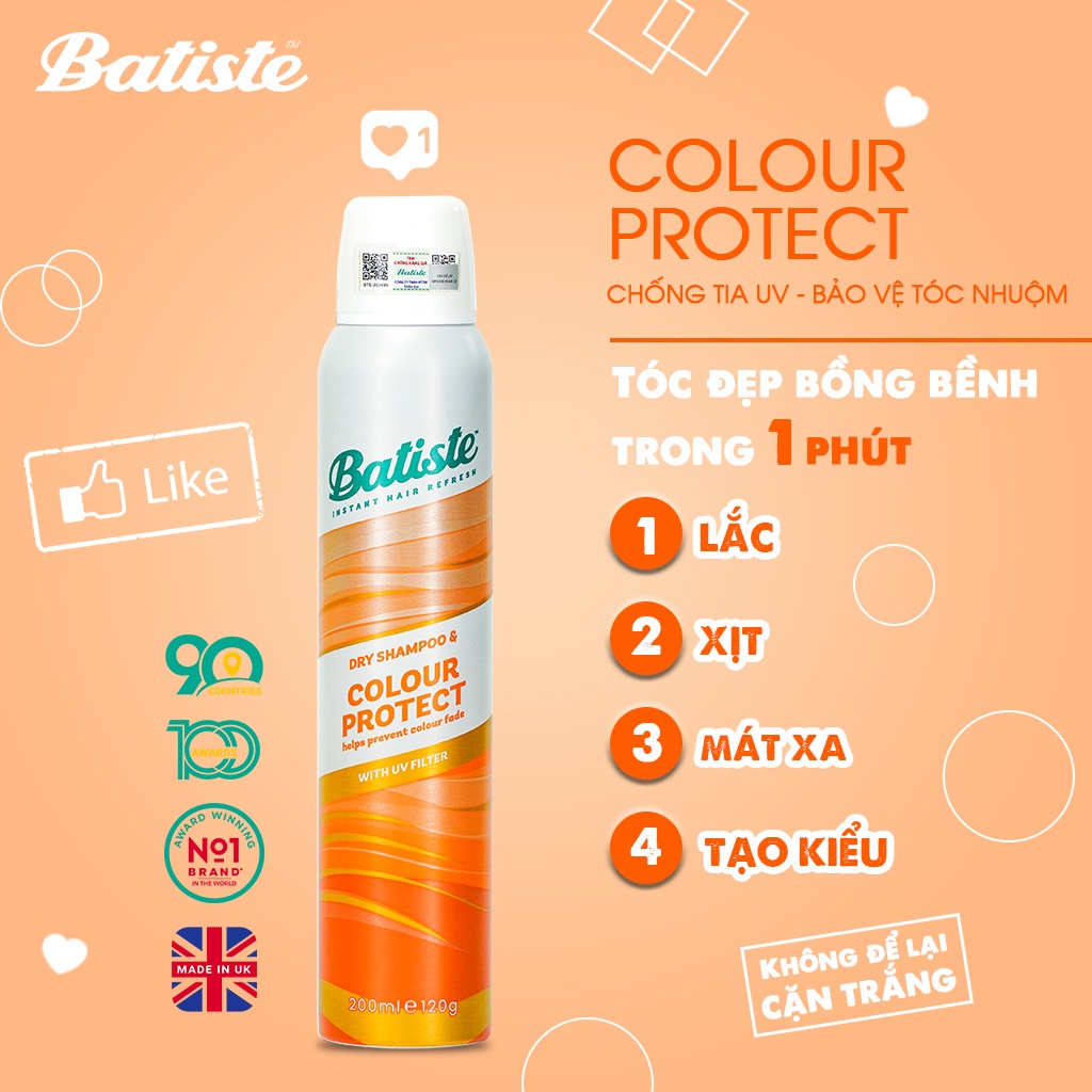 Dầu Gội Khô Batiste Anh Quốc Chống Tia UV Bảo Vệ Tóc Nhuộm - Batiste Dry  Shampoo COLOUR PROTECT 200ml | Shopee Việt Nam