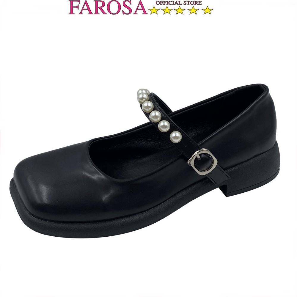 Giày ulzzang lolita nữ mũi vuông phối quai ngọc FAROSA - K10 nữ tính hai màu đen trắng cực hót