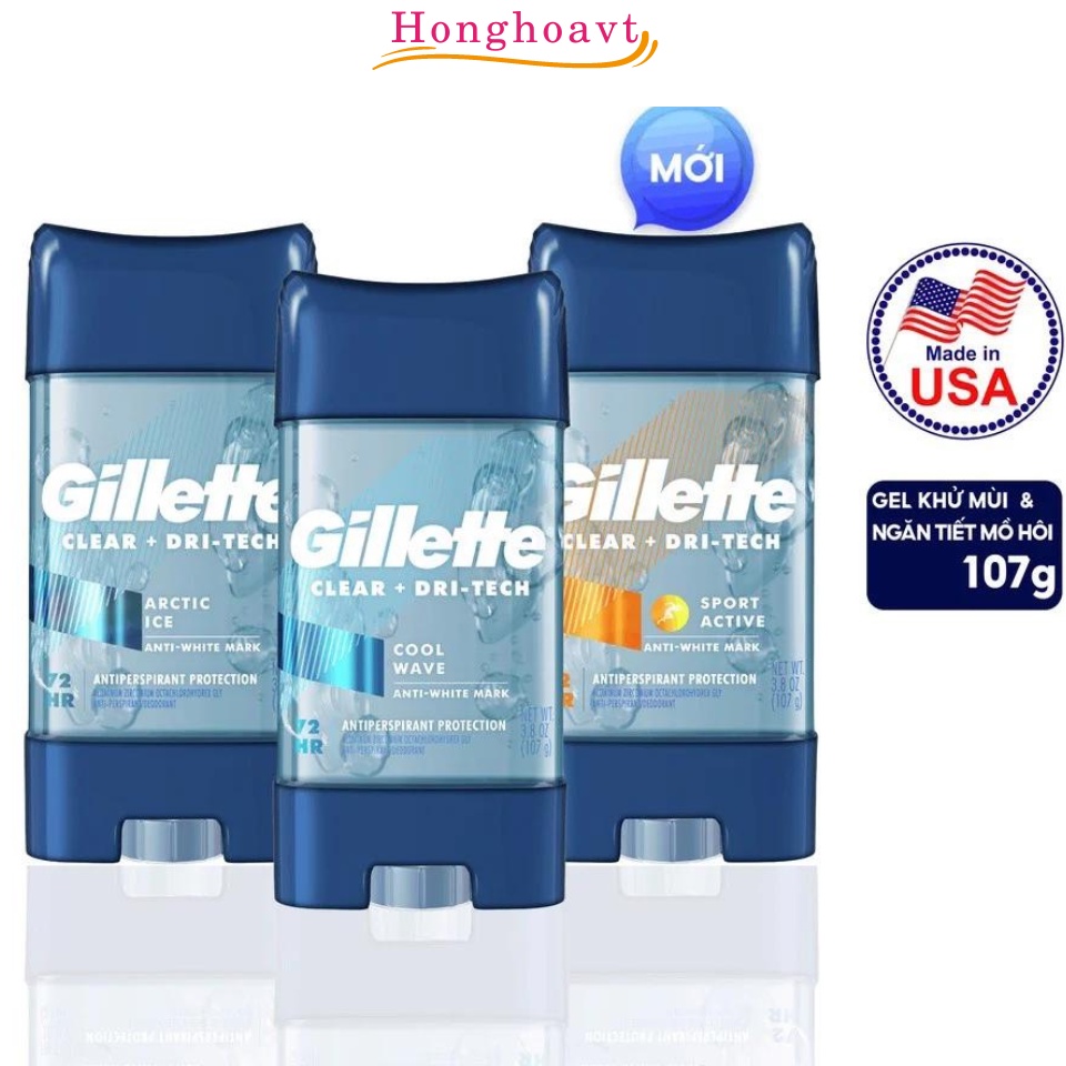 Lăn khử mùi Gillette Clear + Dri-Tech Anti-Perspirant 107g, Gel khử mùi giảm tiết mồ hôi chính hãng Mỹ-honghoavt