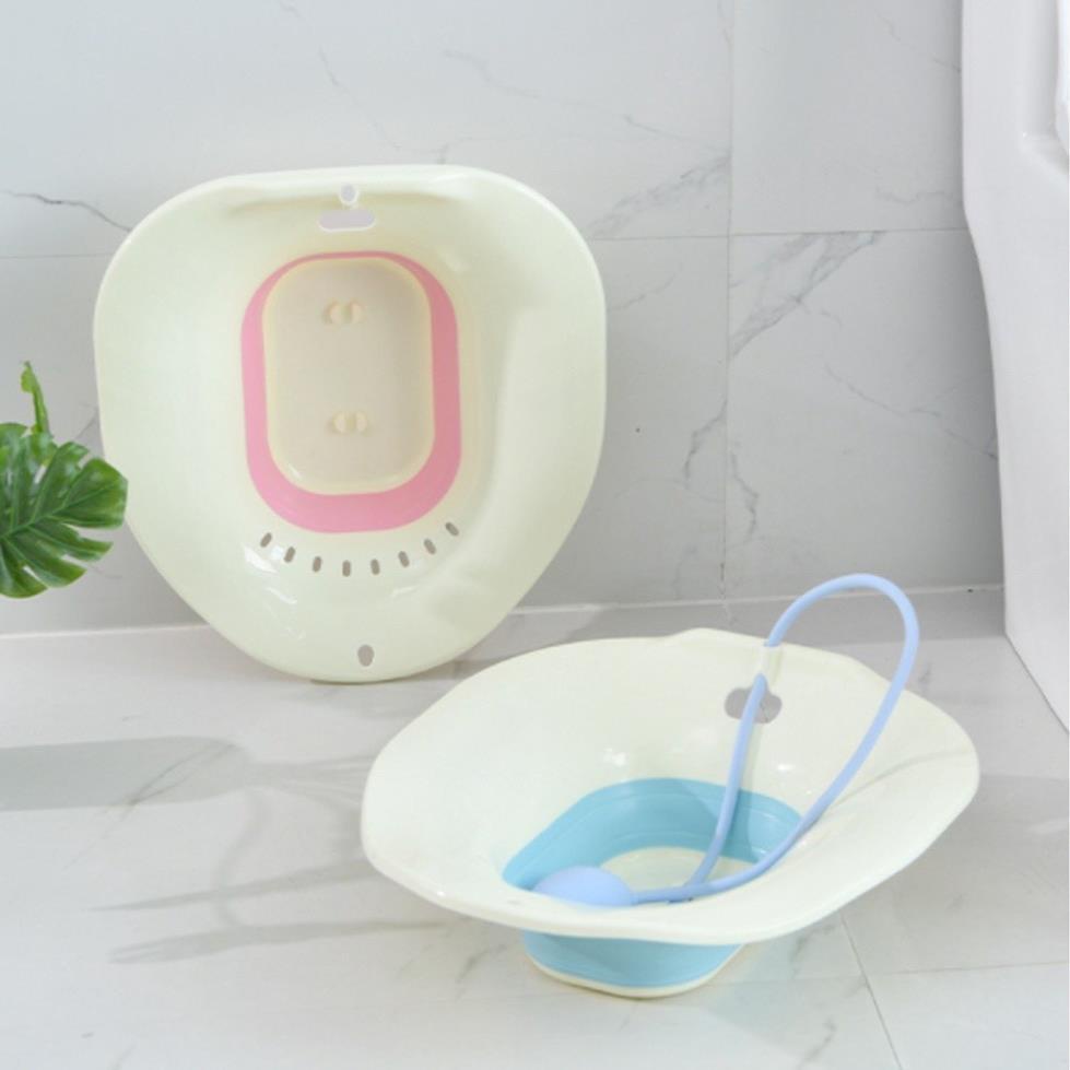 Bô xông GẤP GỌN đáy lớn, kèm dây và vòi xịt, dùng cho chị em sau sinh, chậu ngâm rửa phụ khoa