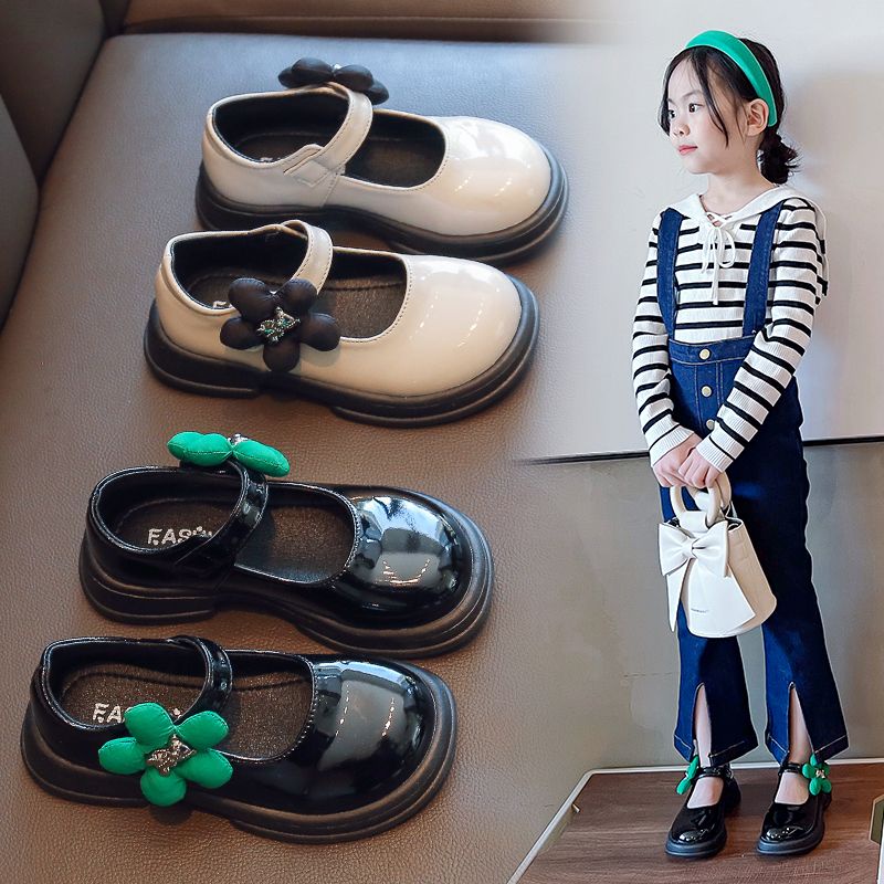 Giày Búp Bê Công Chúa Cho Bé Gái 3 Tuổi-12 Tuổi, Giày Vintage Bé Gái Đính Hoa Gấu Da Mềm Siêu Xinh