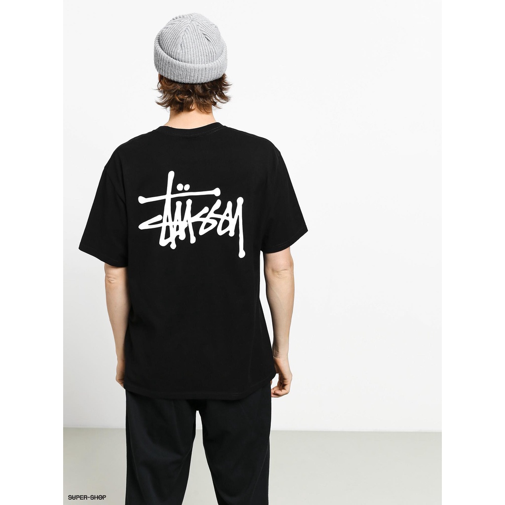 Áo thun tay lỡ unisex STUSSY BASIC vải cotton 100% 2 chiều cao cấp dày dặn