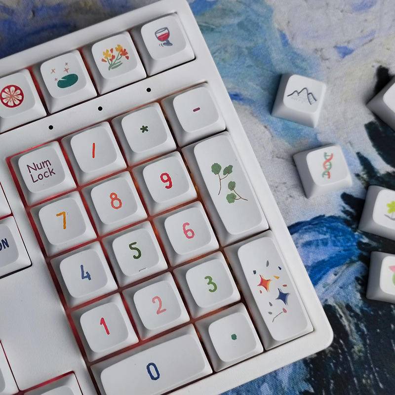 Summer Painting PBT Keycap XDA Profile Set Bộ 124 Nút Bàn Phím Cơ Gaming Màu Trắng Chất Lượng Cao