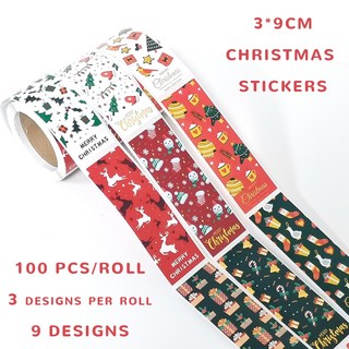 Cuộn 100 sticker dán trang trí giáng sinh 3 * 9cm 2023