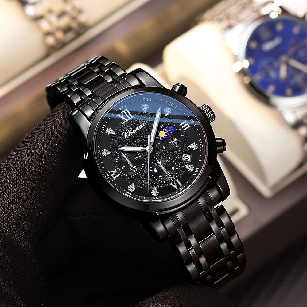 Đồng Hồ Nam Hiển Thị Ngày CHENXI Chống Thấm Nước Dây Thép Không Gỉ Thời Trang