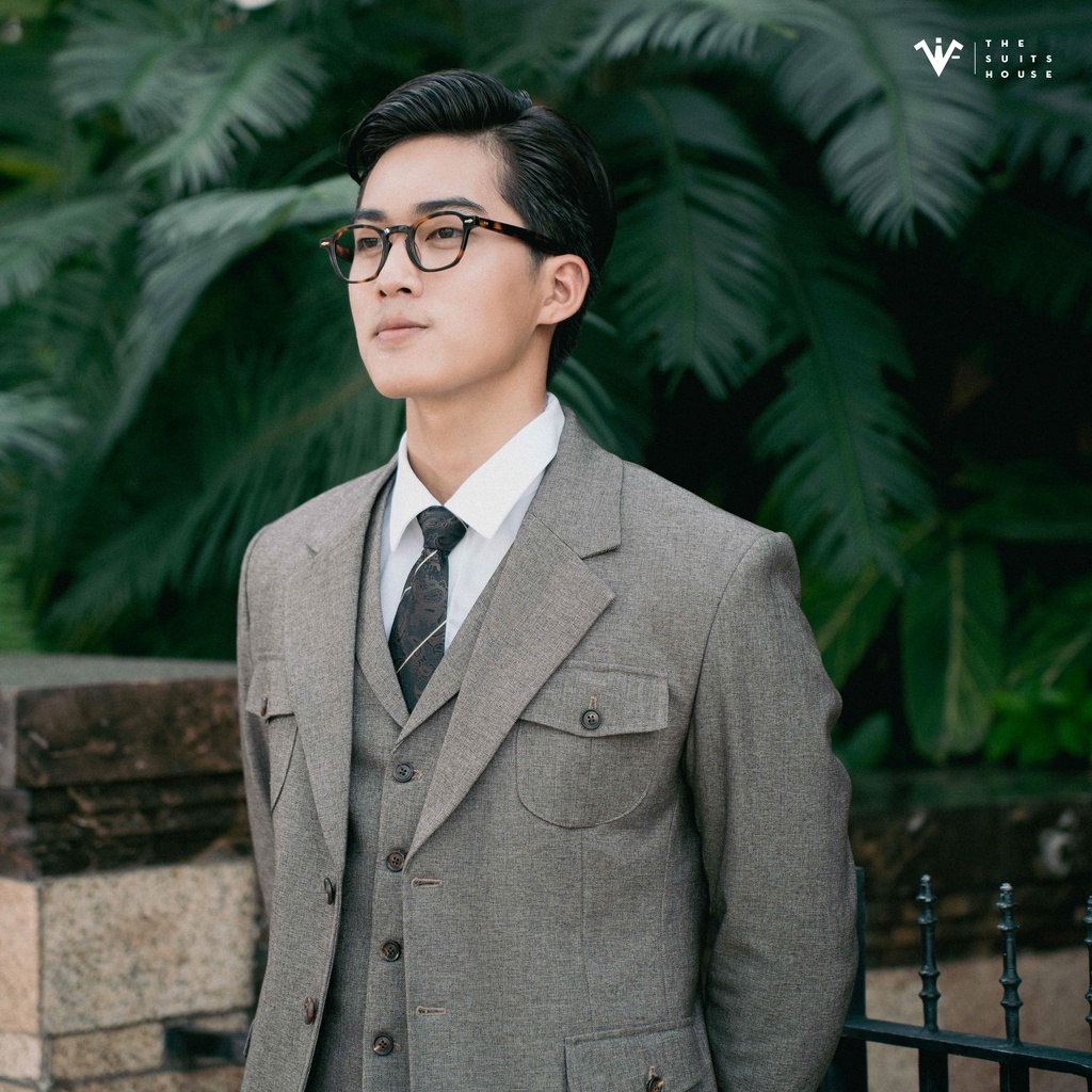 Bộ vest nam xám lông chuột phối gile, suits sartorial, chuẩn form The Suits House