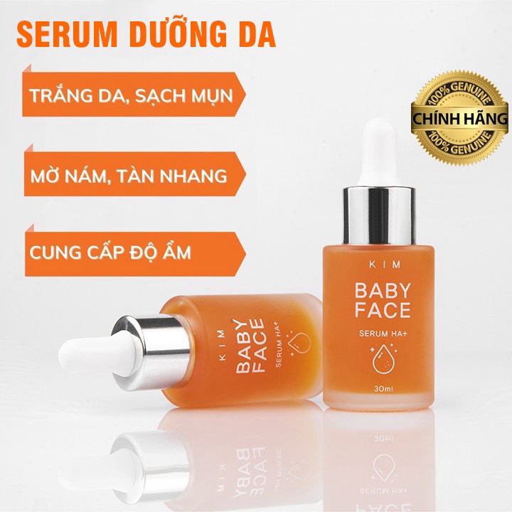 [3 Tặng 1] Serum KIM BABY FACE HA+ (30ml) | Tinh chất cà rốt, truyền trắng sạch mụn, căng bóng trẻ hoá da