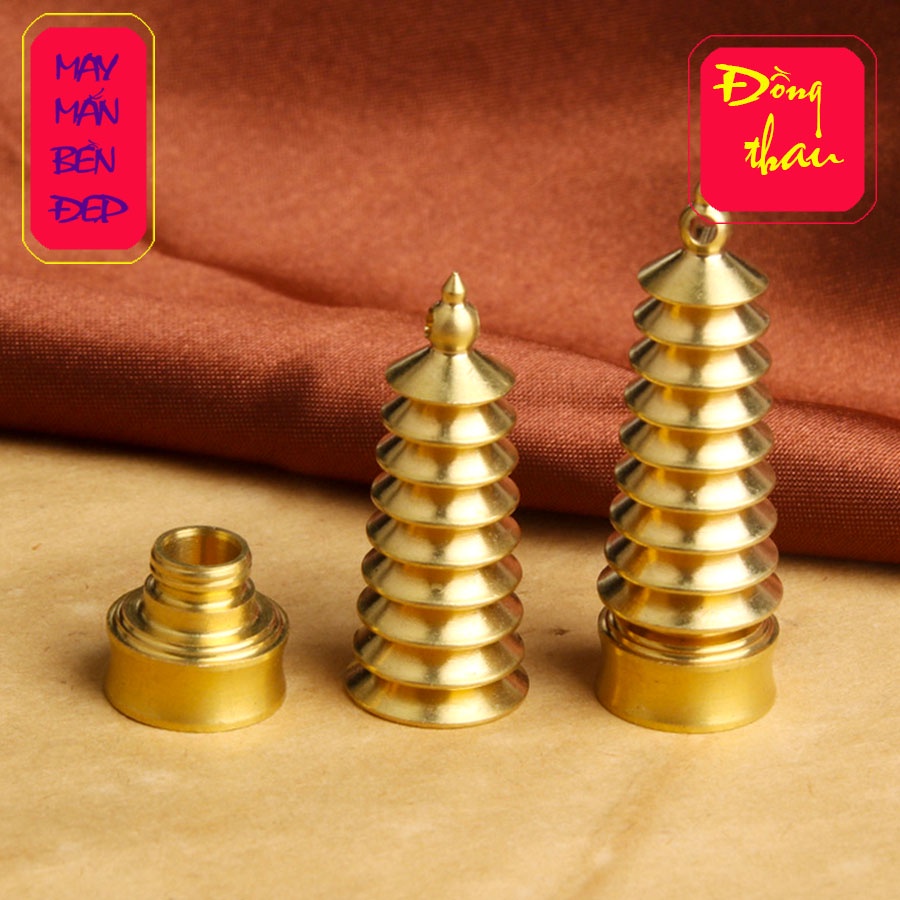 Móc khóa đồng thau hình tháp văn xương bền đẹp may mắn.