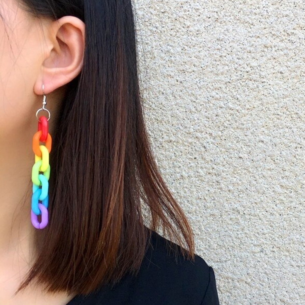 Khuyên Tai Dáng Dài Màu Sắc Cầu Vồng Thời Trang