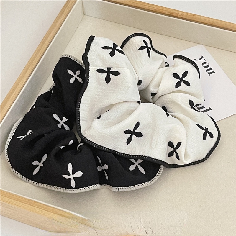 Dây Cột Tóc Cao Su Bản Lớn In Hình Mặt Cười Màu Trắng Đen Dễ Thương Cho Nữ