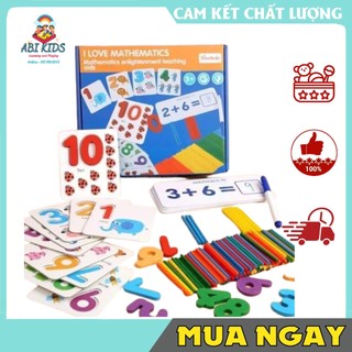 Bộ đồ chơi gỗ toán học có số kèm que tính học đếm cho bé