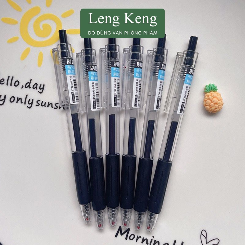 Bút bi bấm mực gel nước LENGKENG mực đen đỏ xanh viết đều mực phụ kiện văn phòng phẩm B58