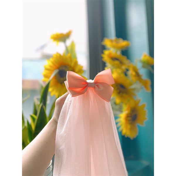 Lúp cô dâu, cài tóc, kẹp tóc cho bé màu trắng và màu hồng vải voan mềm