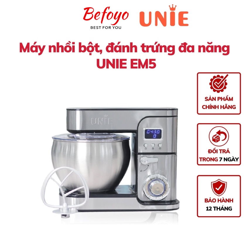 Máy nhồi bột chuyên dụng, đánh trứng đa năng UNIE EM5 1300W, thố trộn 8L, Sản phẩm chính hãng