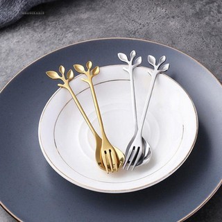 【GRCEKRIN】Kitchen Aluminum Dessert Spoon Branch Leaves Spoon Fork Coffee Spoon Tableware