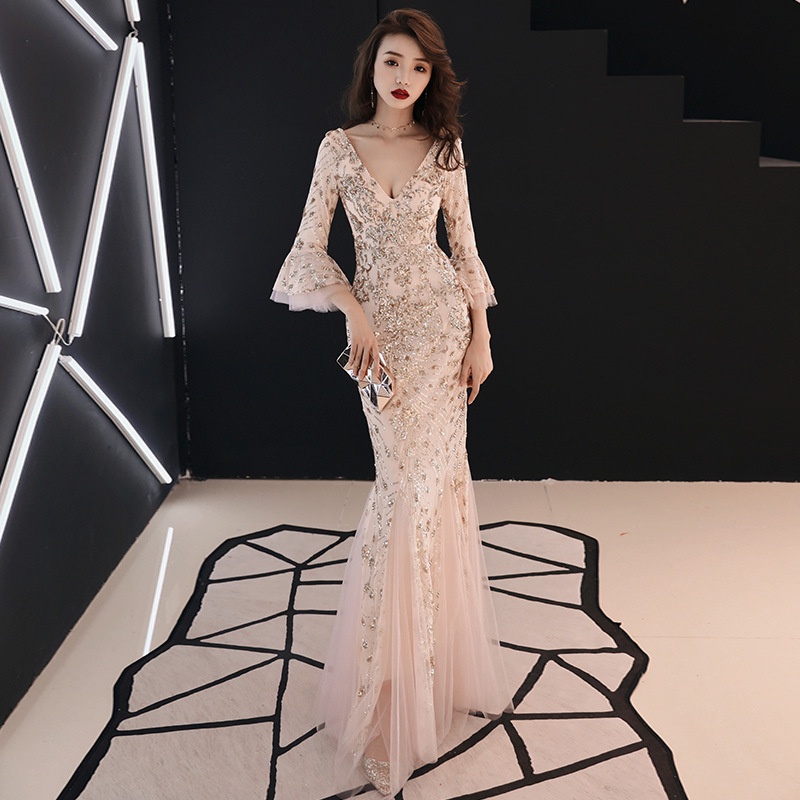Đầm Dạ Hội Đuôi Cá Cổ Chữ V Dáng Ôm Thời Trang Sang Trọng