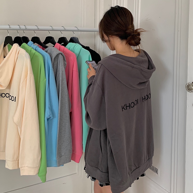 Áo khoác hoodie SUXI có khóa kéo tay dài phong cách Hàn Quốc trẻ trung thời trang dành cho nữ