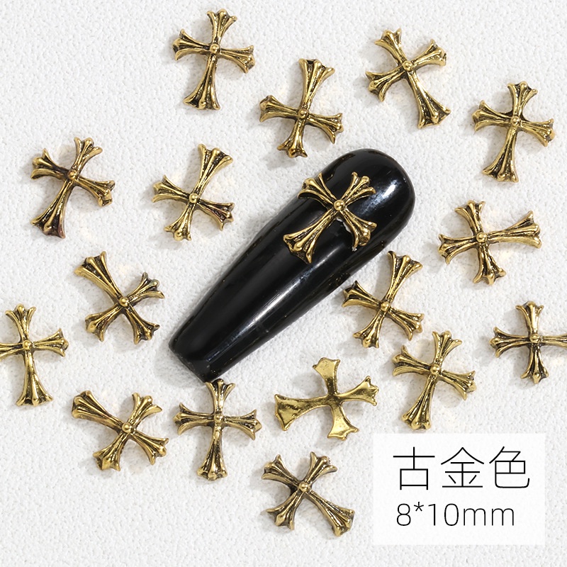 Phụ Kiện Trang Trí Móng Tay Hình Chữ Thập Bằng Kim Loại Phong Cách Rock