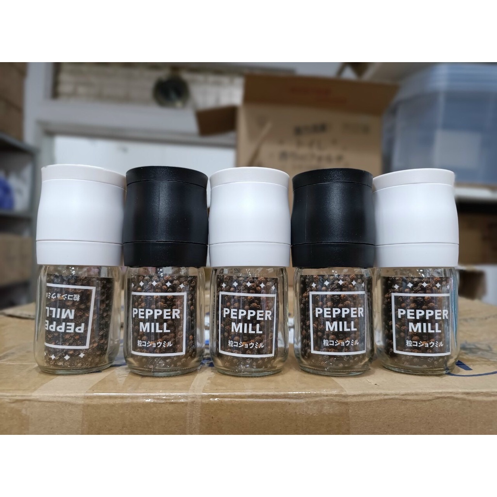 Lọ xay tiêu thủy tinh (nắp đen, trắng) hàng Nhật