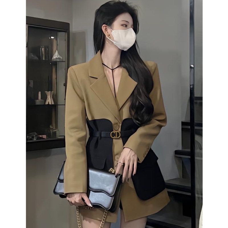 Áo Khoác Dáng Dài Phối Màu Tương Phản Thời Trang Hàn Quốc Cho Nữ