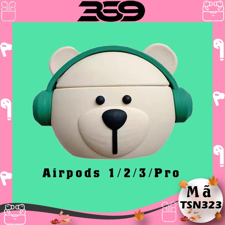 Vỏ ốp case bảo vệ bao đựng tai nghe không dây bluetooth case airpods 1/2/pro/pro2 Gấu HeadPhone - TSN323