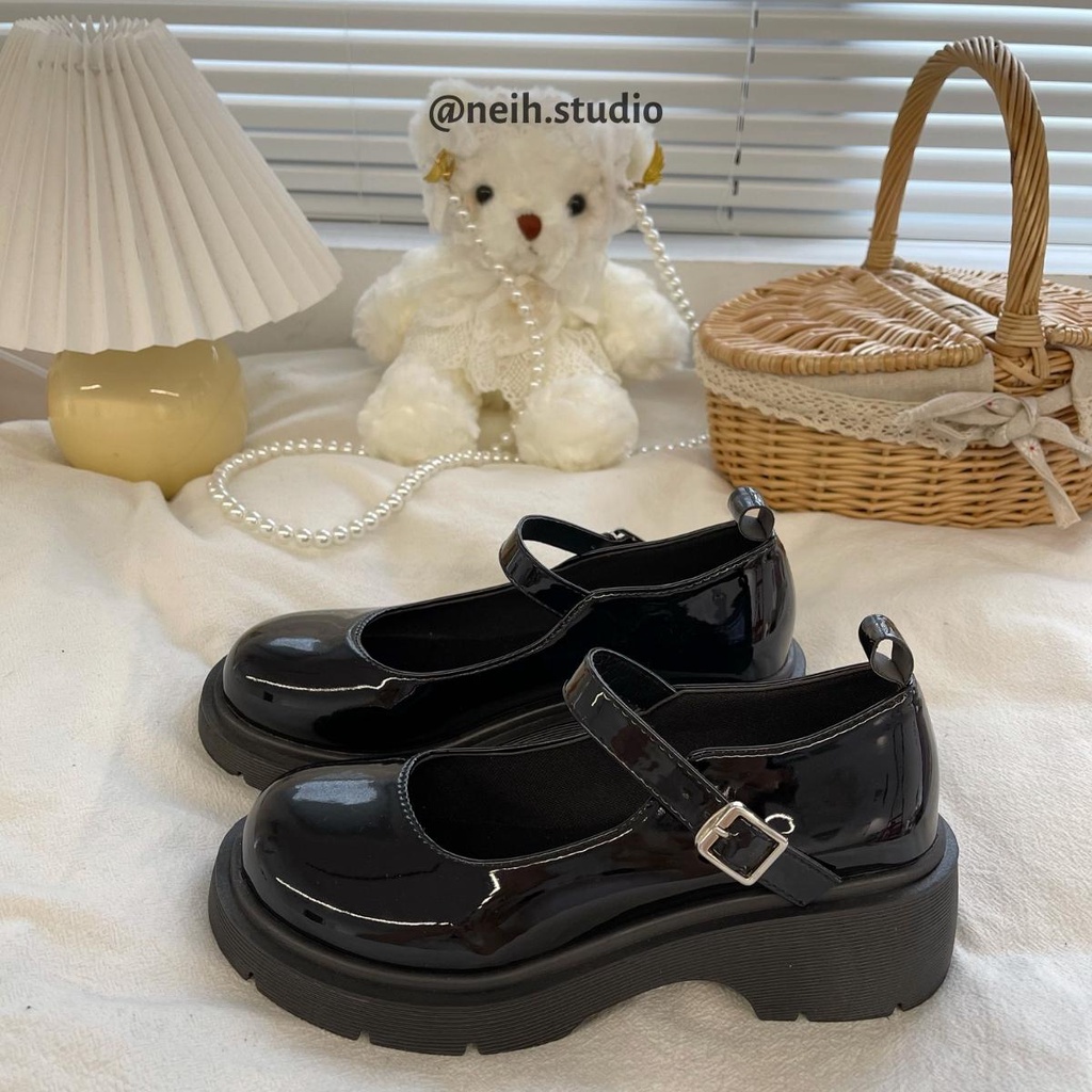 Giày oxford lolita quai ngọc khóa cài đế độn 4cm da bóng thời trang cho nữ neih.studio