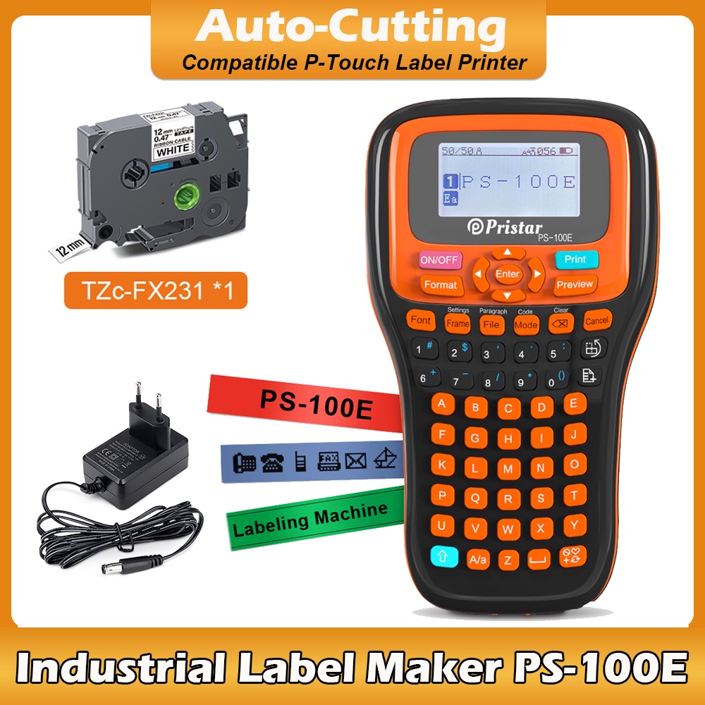 Máy In Nhãn Cầm Tay ps-100e tze-fx231 12mm Không Dây Cắt Nhãn Tiện Dụng