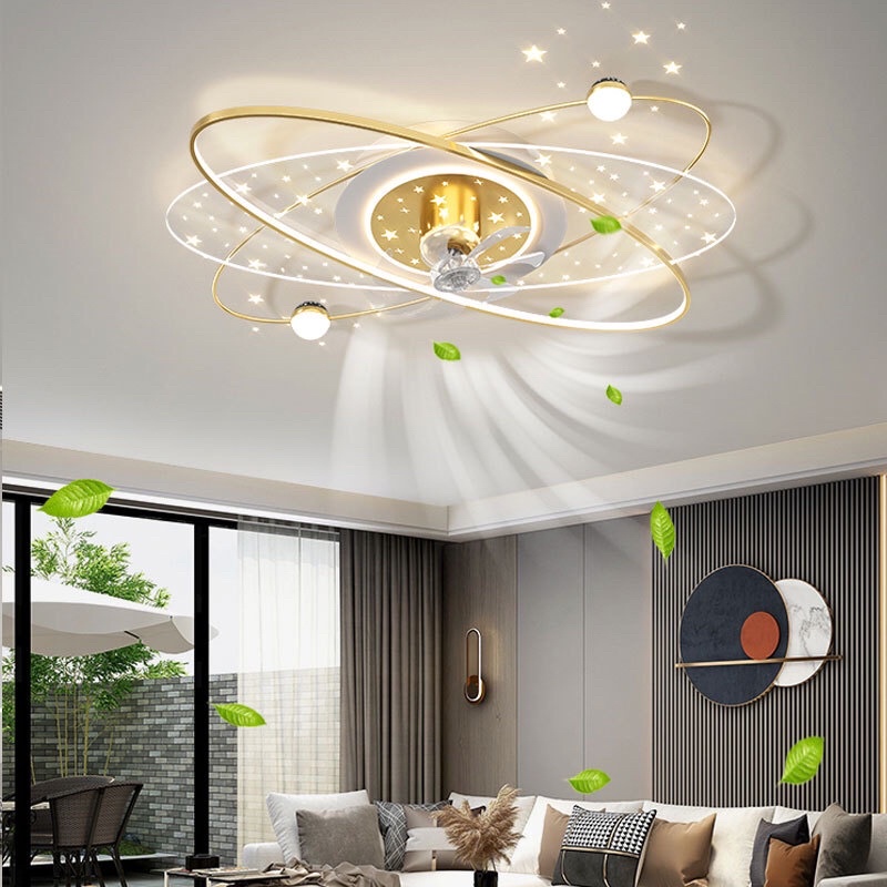 Quạt Ốp Trần Vàng , Đen có đèn trang trí trần thấp có bảo hành
