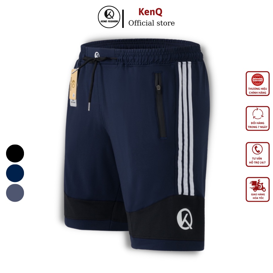 Quần đùi thể thao nam KenQ-01, quần short thể thao chất liệu thun poly mềm mịn, co dãn tốt, vận động thoải mái