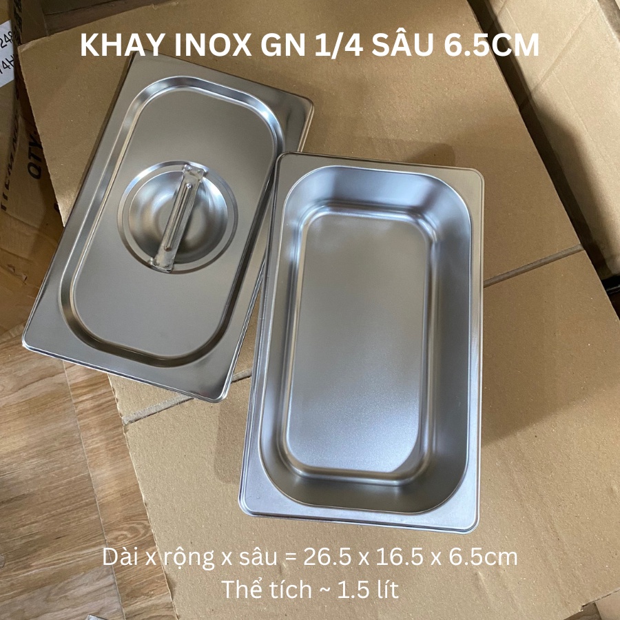 Khay inox đựng topping GN 1/4, sâu 6.5cm