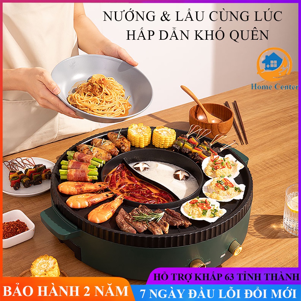 Nồi lẩu nướng tròn đa năng kết hợp 2 trong 1 vừa lẩu vừa nướng chống dính cao cấp.Bảo hành 2 năm trên toàn quốc.