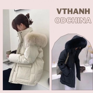 Phao nữ dáng dài rút eo hàng 2 lớp mũ lông sang chảnh