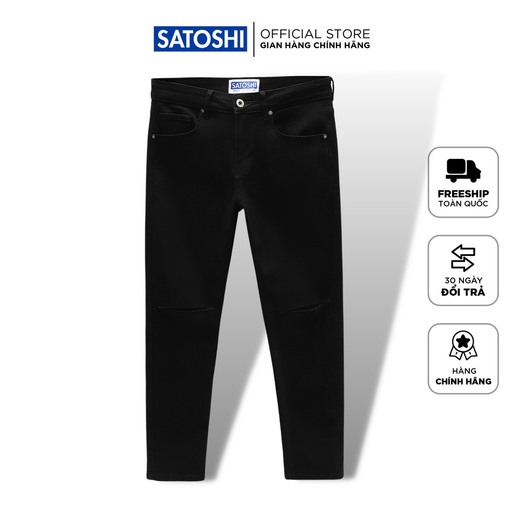 | Satoshi | Quần jean nam SAQJ32 dáng vừa màu đen rách gối chất jean co giãn nhẹ mặc thoải mái ! -