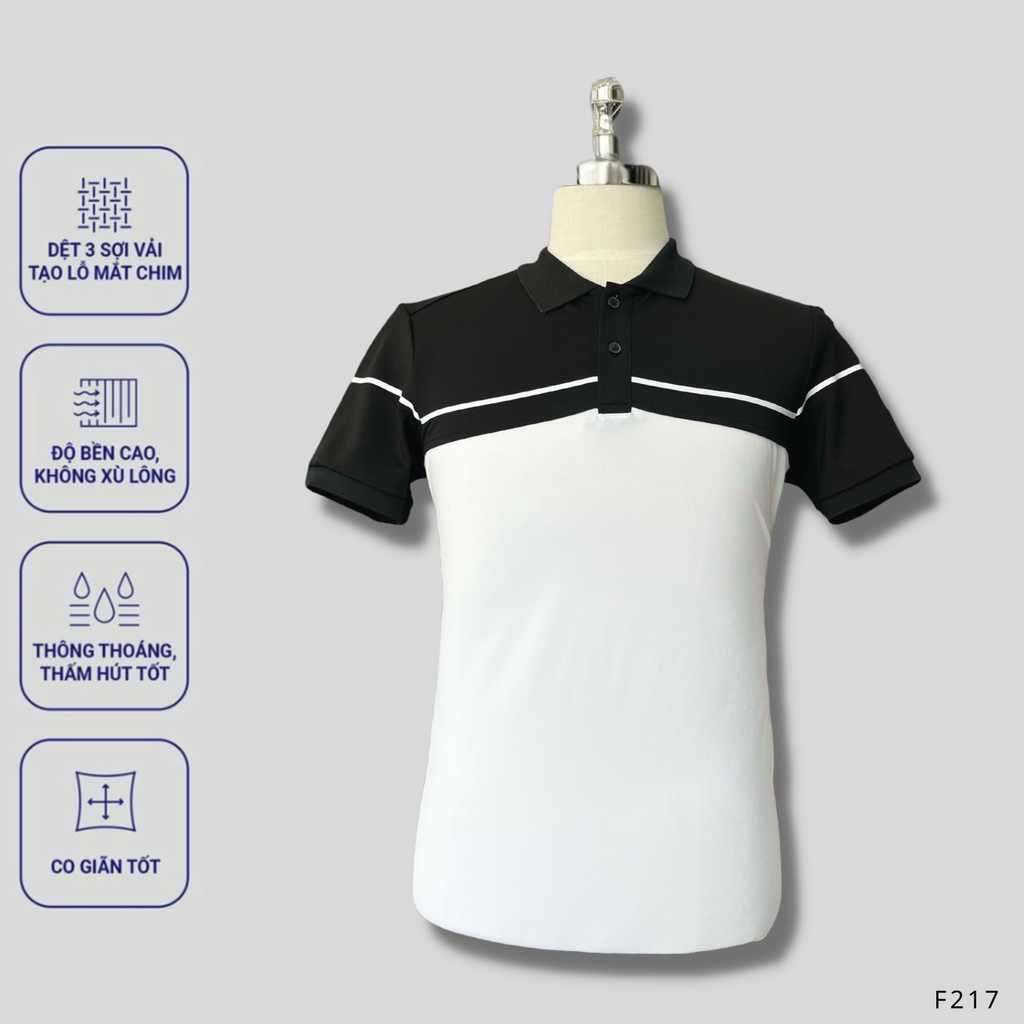 Áo Polo cá sấu nam basic phối trắng đen sọc mảnh ngang ngực F217 - DGU Shop