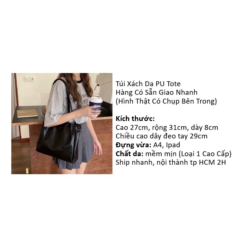 Túi Xách Da PU Tote Hàng Có Sẵn Giao Nhanh Để Vừa A4 Laptop 13,3 inch