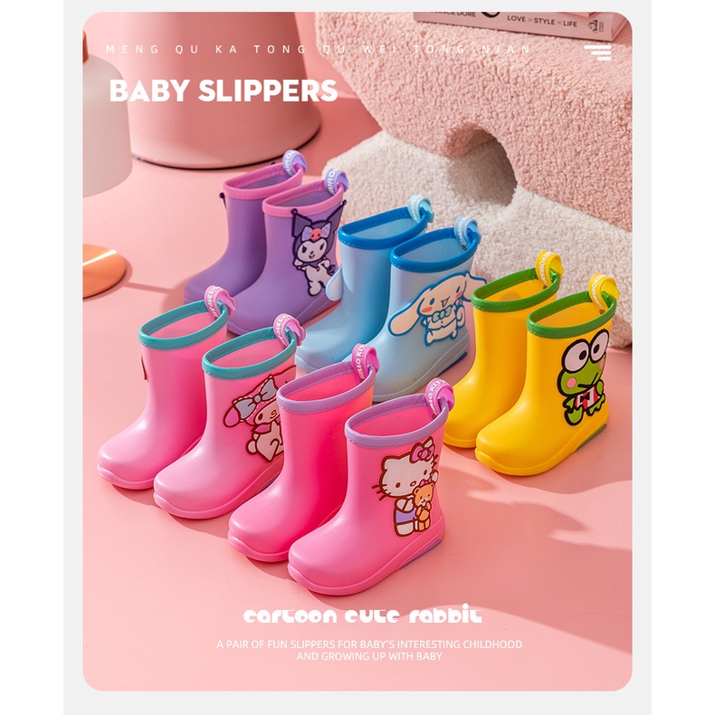 Giày Bốt Cao Su Đi Mưa Chống Trượt Hình Kuromi Cinnamon Dog Hello Kitty Cho Bé Gái