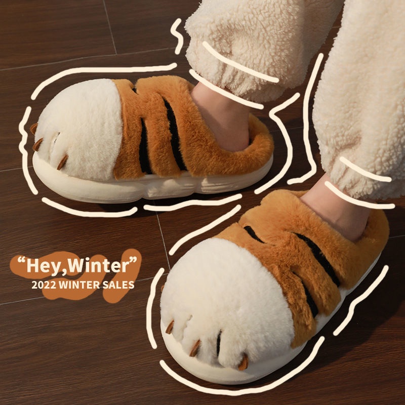 Dép Cotton Đi Trong Nhà Đế Dày Giữ Ấm Mùa Đông In Họa Tiết Hoạt Hình Dễ Thương Cho Cặp Đôi