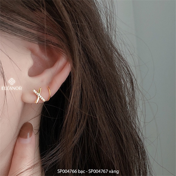 Bông tai nữ chữ X Eleanor Accessories nhỏ xinh đính đá phối vòng cung phụ kiện trang sức 4766