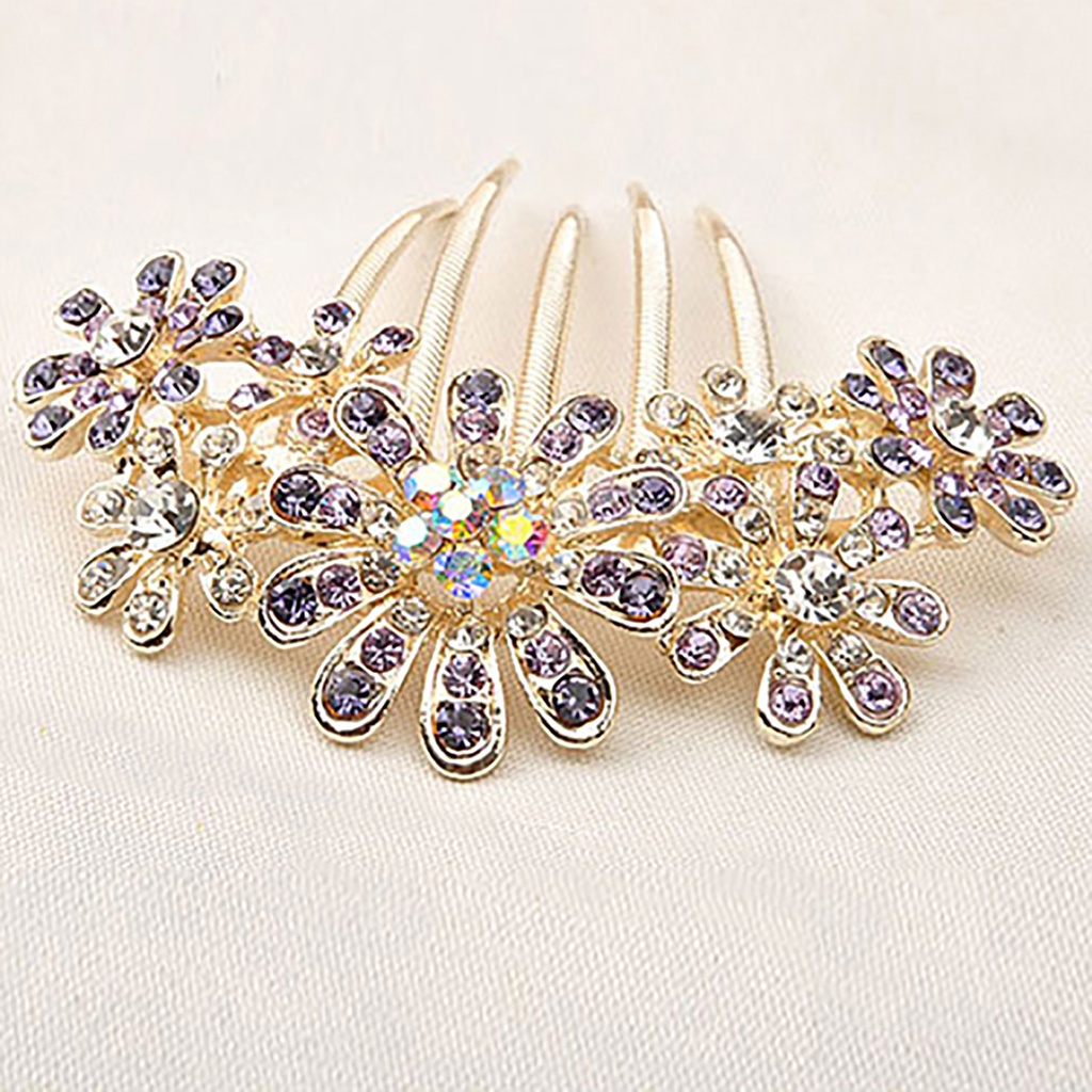 Trâm cài tóc mặt hình bông hoa đính đá thời trang cho nữ