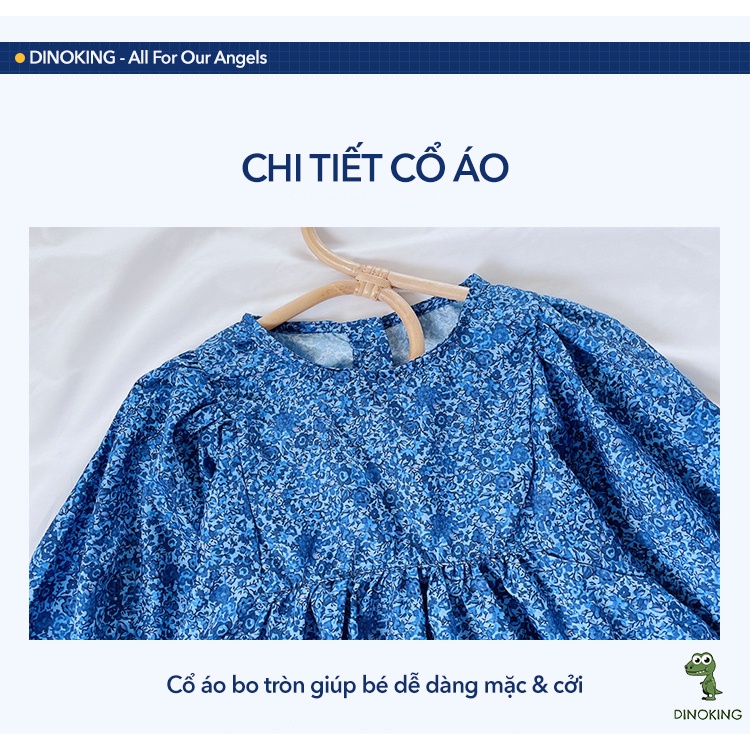 Váy thu đông cho bé gái DINOKING Váy hoa tay phồng cho bé phong cách Hàn Quốc dễ thương mùa thu 2022 2-8 tuổi VA15