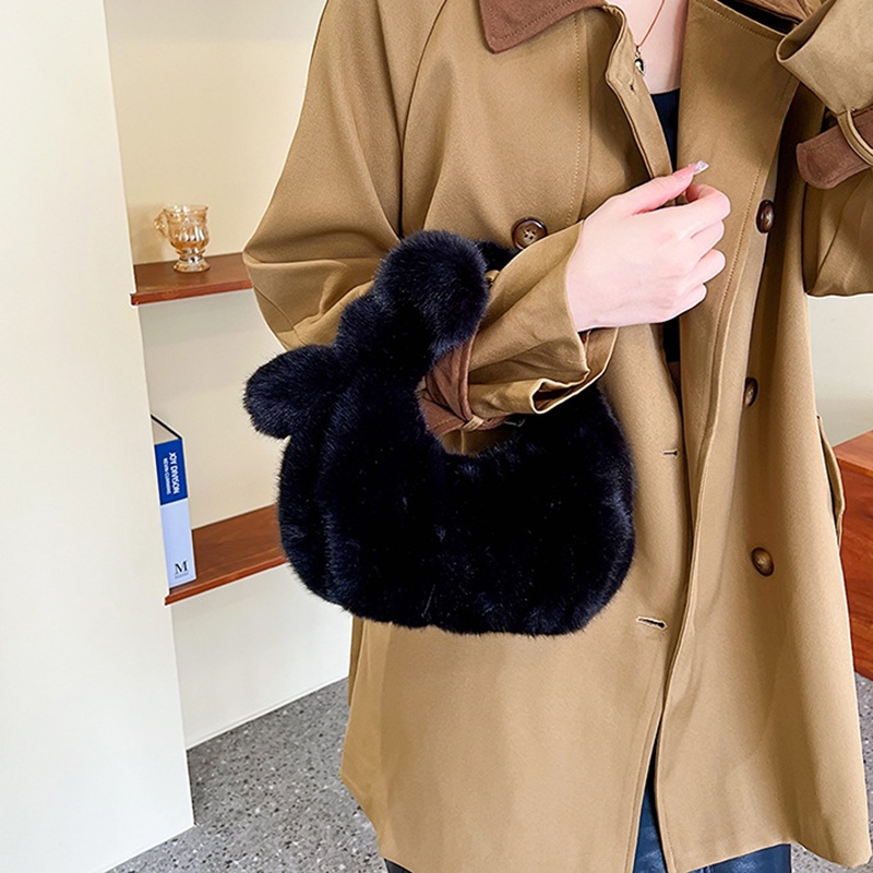 Túi xách lông nhung IELGY có khóa kéo phong cách Hàn Quốc thời trang cho nữ