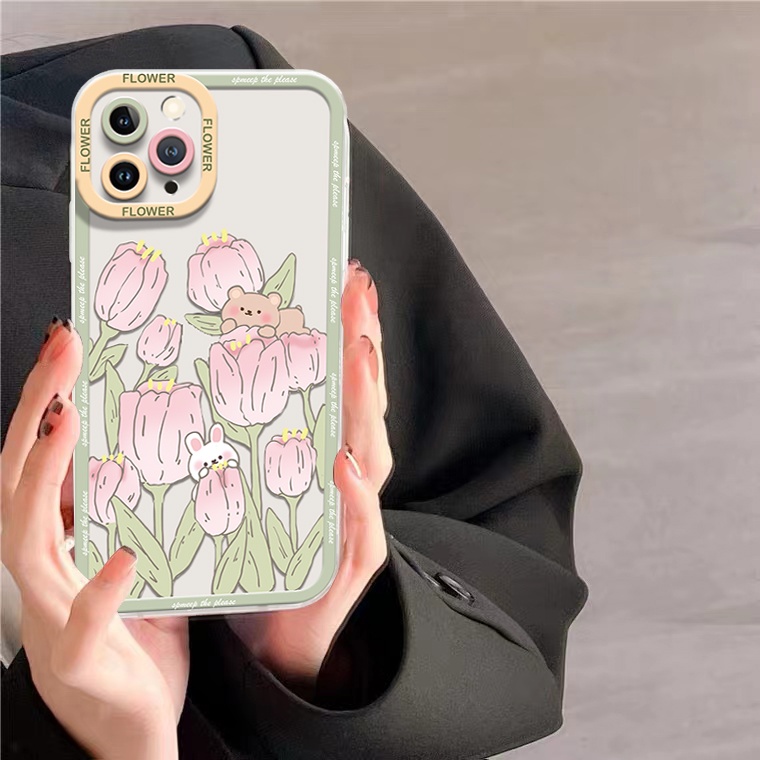 Ốp Điện Thoại TPU Silicon Mềm Trong Suốt Chống Sốc Hình Thỏ Và Hoa Cho Iphone 14 13 12 Pro Max 11 8 7 6S 14 Plus XS XR X