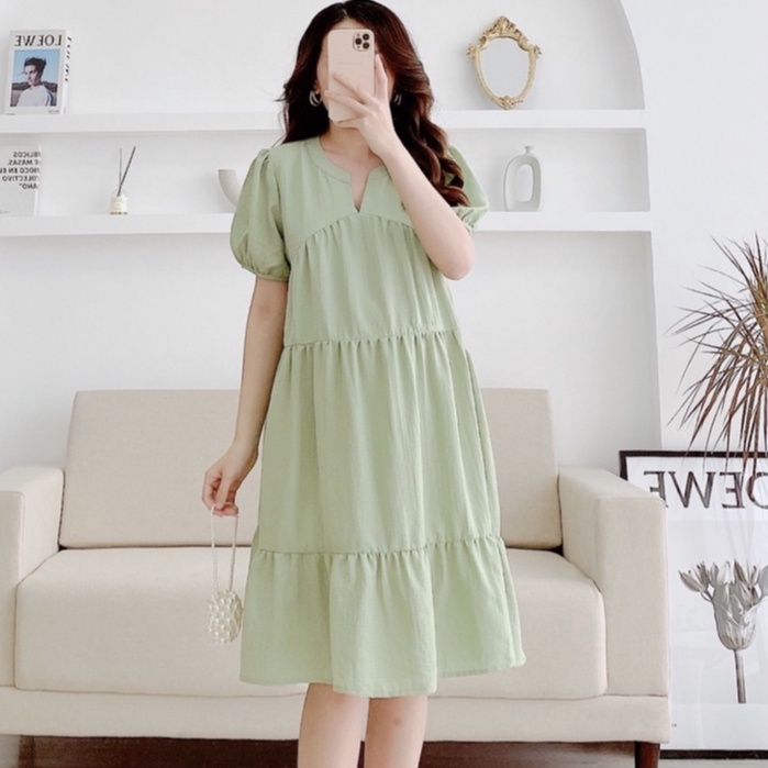 MEDYLA - Đầm bầu dự tiệc mùa hè thiết kế đũi xốp cho bầu đi chơi du lịch dự tiệc - VS965