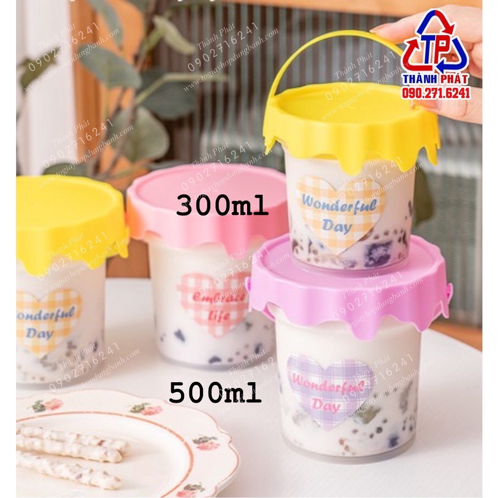 50 Xô Quai Xách Nắp nhiều màu Đựng Chè, Trà Sữa, Nước Ép